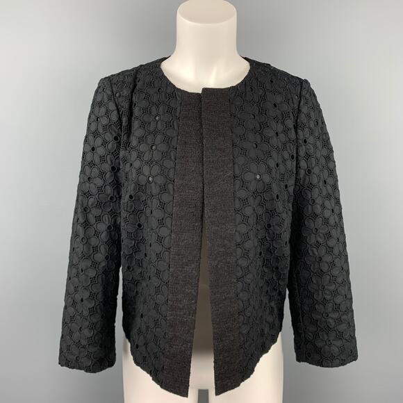 GIAMBATTISTA VALLI Size M Black Eyelet Cotton Open Front Jacket - Picture 1 of 4